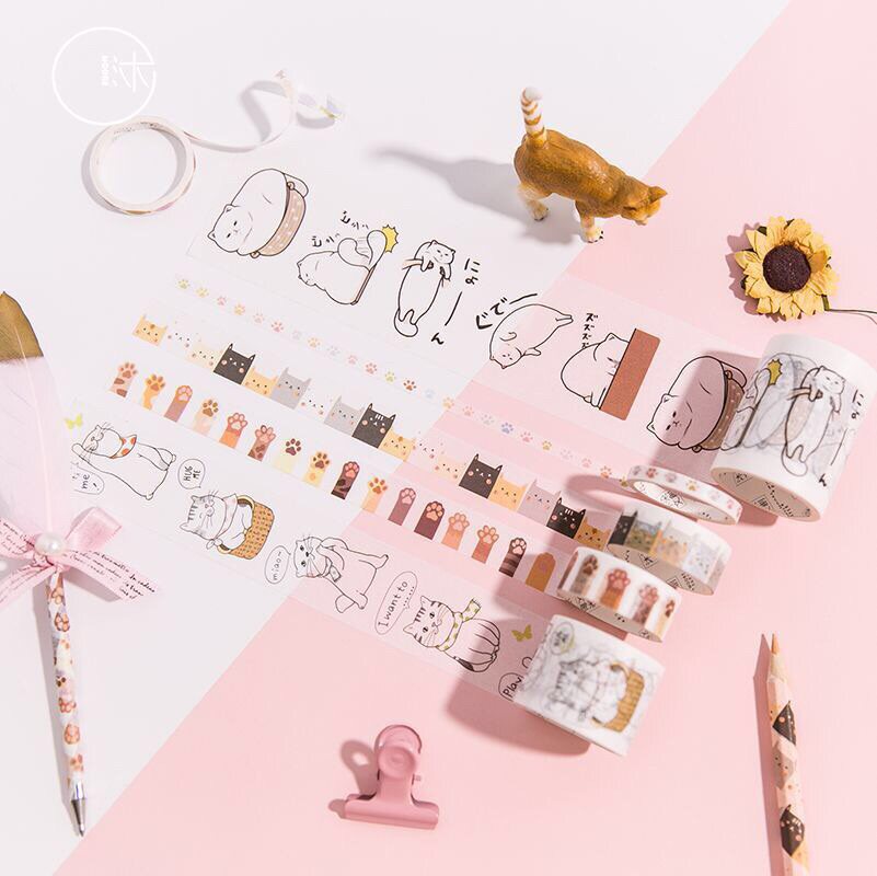 Body Wash and Paper Adhesive Tape Suit Cute Cat Hand Ledger Photo DIY Decorative Sticker 6 Volume of Supervalue