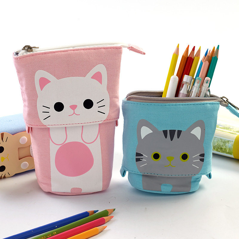 Creative small fresh cute simple multifunctional pencil case student cartoon canvas retractable pencil stationery box