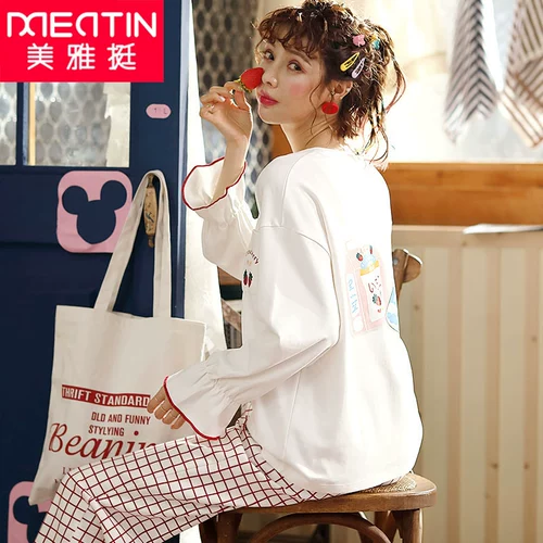 Хлопковый лонгслив, пижама, милый демисезонный комплект для отдыха