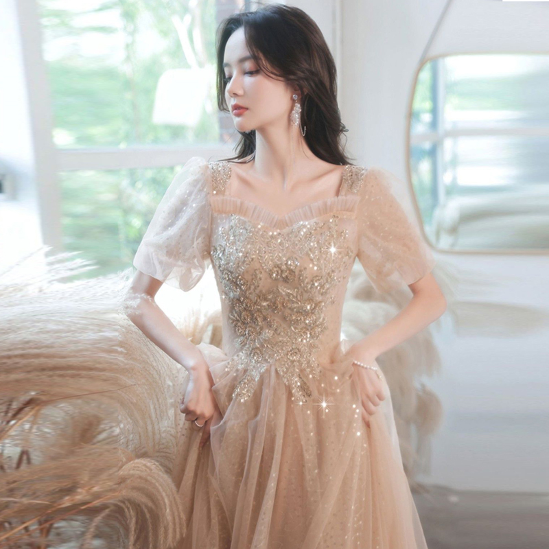 Champagne-Colored High-End Birthday Banquet 18Th Birthday Coming-Of-Age Ceremony Music Student Art Exam Host Long Performance Dress Champagne-Colored High-End Birthday Banquet 18Th Birthday Coming-Of-Age Ceremony Music Student Art Exam Host Long Performance Dress