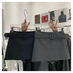 Korean Dongdaemun Autumn New Fashion Stylish Versatile Slimming Solid Color High-End Feel Belted Midi Skirt Short Skirt