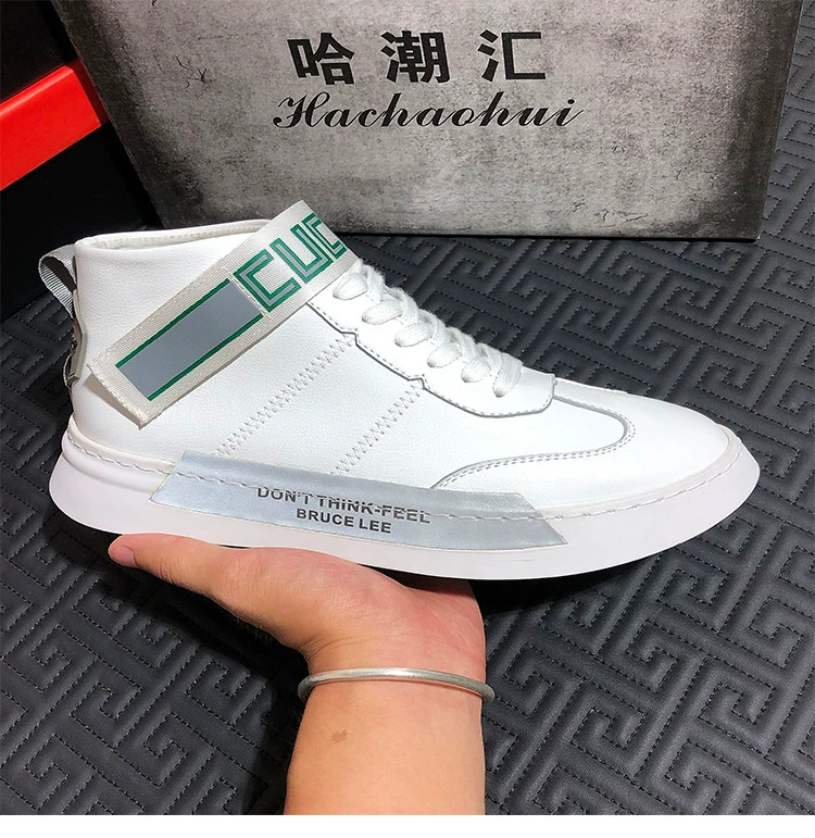 Giày thủy triều mùa thu 2019 phiên bản nam Hàn Quốc của xu hướng giày cao cổ hoang dã Giày trắng thời trang giản dị giày có cùng đoạn giày nam - Giay cao thegioigiaythethao