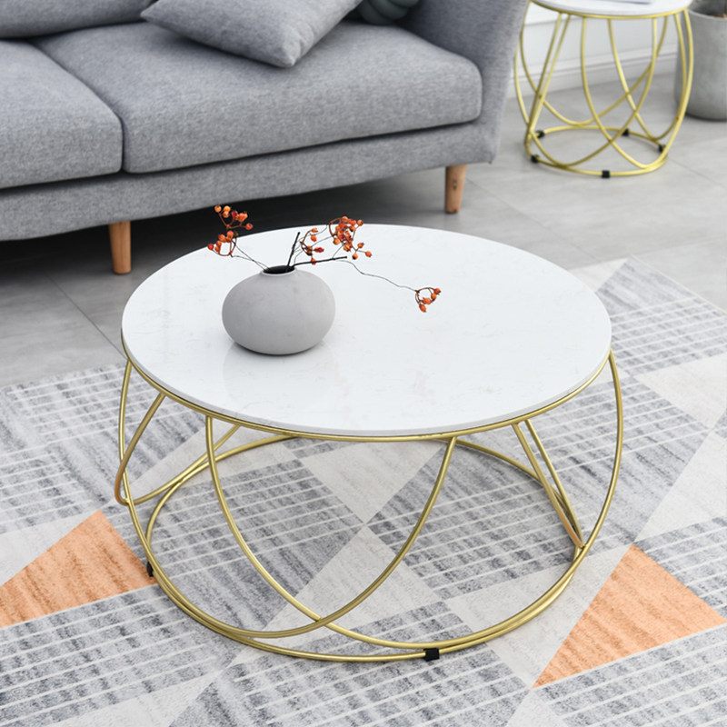 Nordic marble tea table minimalist modern round creative living room edge a few ins small family type tea table iron art tea table