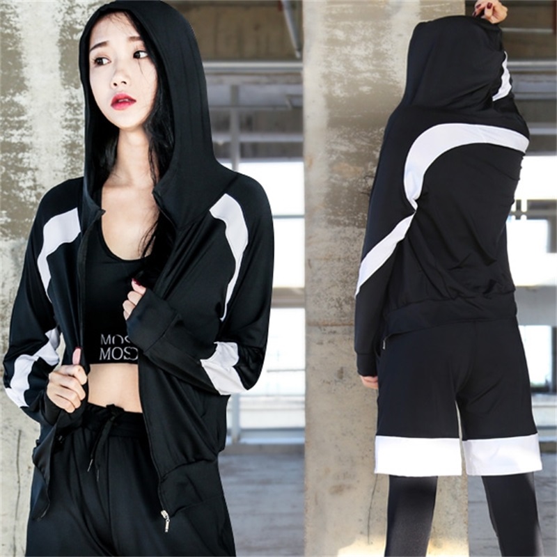 South Korean fitness dress Long sleeves Large size Sizes Loose Jacket Casual Yoga Morning Running Speed Dry suction Sweat Breathable Sports Hoodie