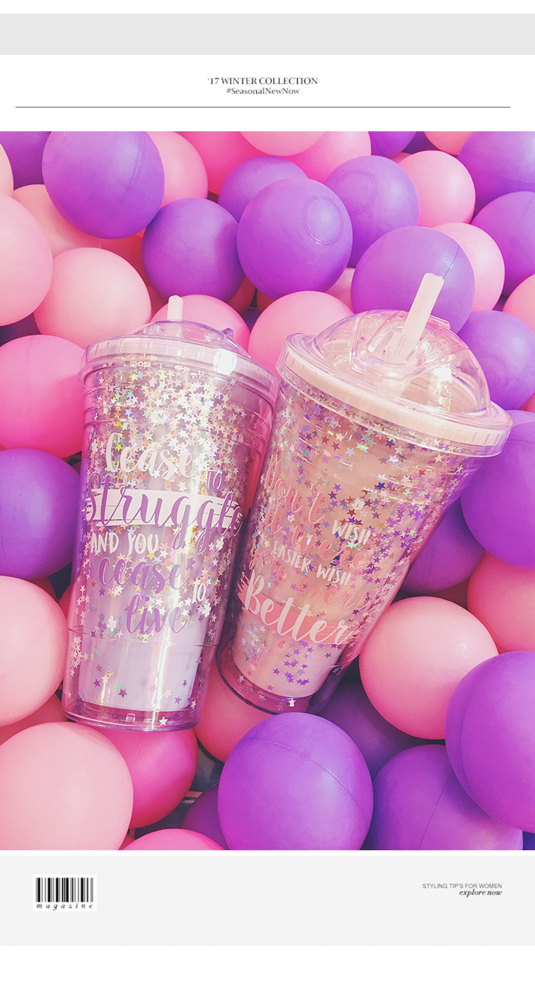 Girl Heart Star Sparks Sipper Water Cup Sinh viên Hàn Quốc Chất liệu tươi và đáng yêu Hàn Quốc Net Red Ins Portable Summer bình thuỷ tinh đựng nước