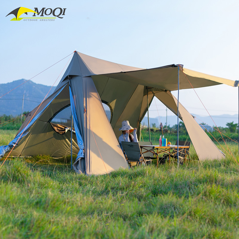 Moqi Outdoor Autumn and Winter Camping Double-Peaked Weatherproof Camping Living Room Multi-Person A-Tent Shelter Cloud Cover Canopy Tent