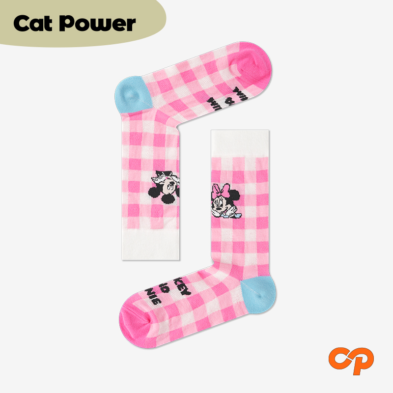 New Spring and Summer Mickey and Minnie Thin Breathable Mid-Calf Socks for Women, Cute Anime Plaid Polka Dot Mickey Mouse