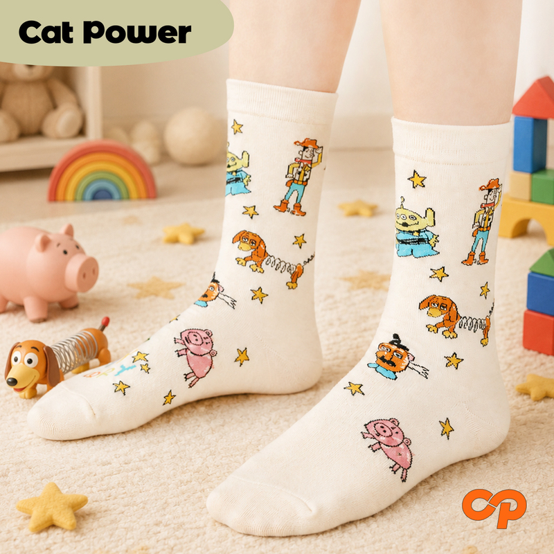 Cute Cartoon Character Toy Socks, Cotton Mid-Calf Socks for Girls, Fun Couple Socks, Versatile Sports Trendy Socks, Simple Color-Blocking