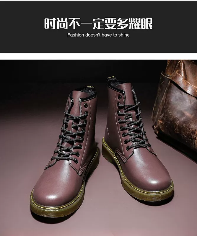 Martin boots nam mùa thu cao cấp thoáng khí giày công cụ phong cách Anh hợp thời trang của nam giới hợp thời trang tăng giày quân đội giày cao cấp giữa giày nam - Giay cao