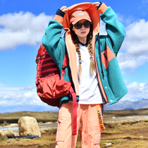 Beijing Forest Outdoor Autumn and Winter Leisure Travel Thickened Warm Austrian Velvet Color Matching Hooded Cardigan Fleece Clothing for Women