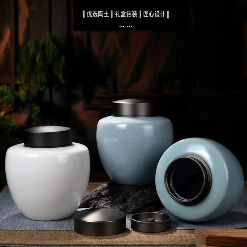 Ceramic Tea Leaf Jars Seal Tank Home Moisture Protection Mutual Check Storage Tank Portable Large Tea Bin Containing Box Grain Storage