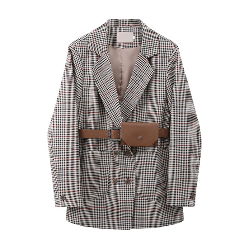CIVICERA Plaid Blazer Women's Autumn Dress 2022 New Korean Version Retro Pocket Bag Small Suit