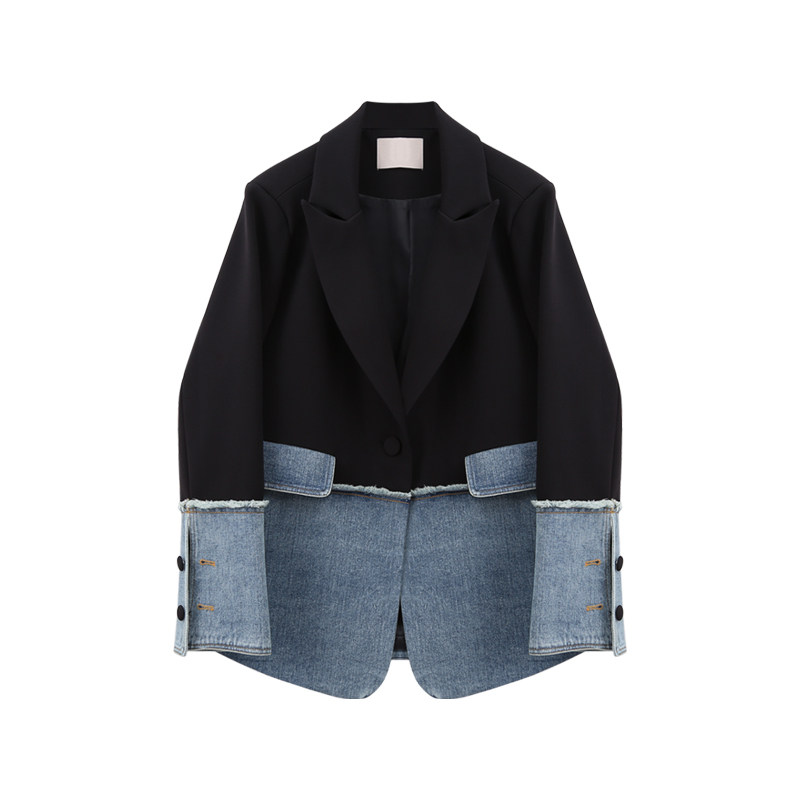 CIVICERA denim stitching small suit women's jacket autumn 2022 new Korean version of niche design suit