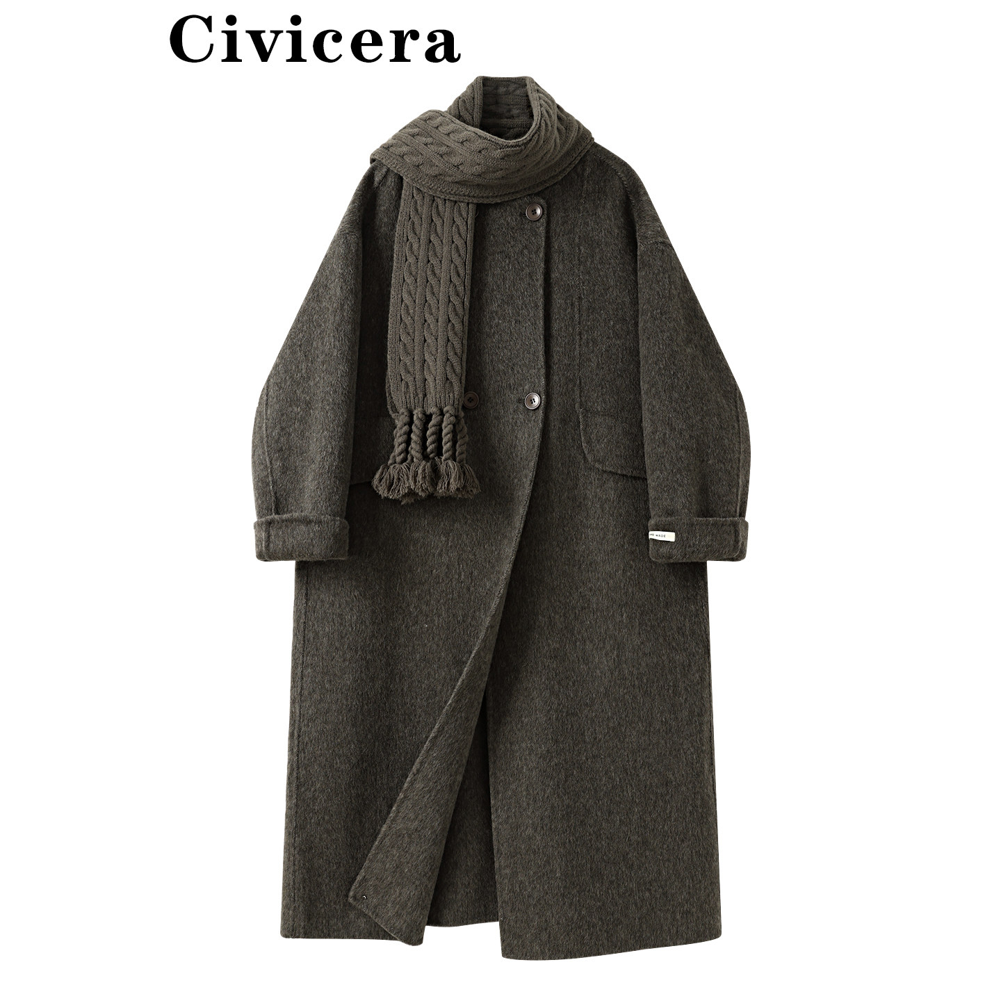 CIVICERA design sense, длинное шерстяное пальто свободного кроя в стиле ретро, женское зимнее высококачественное двустороннее шерстяное пальто
