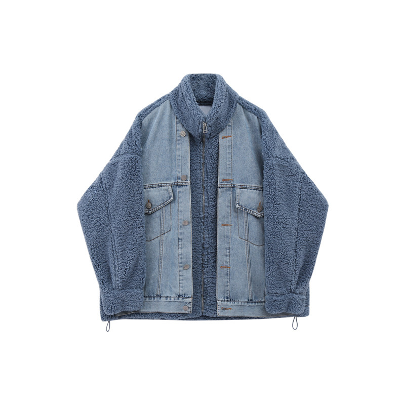 CIVICERA imitation lamb wool coat women's autumn and winter 2022 new Korean version of loose denim stitching jacket tide