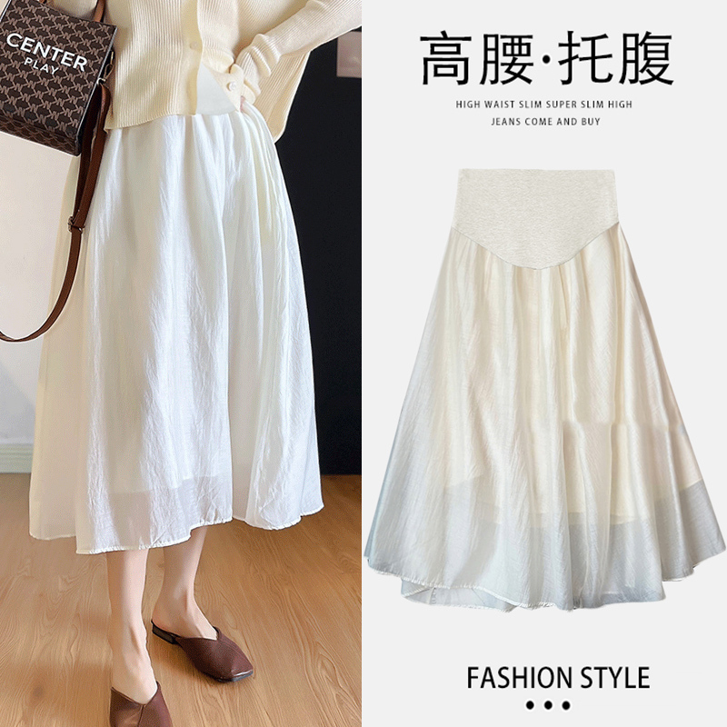 British Dhwa Maternity 2026 New High-End Chiffon Drape Casual Belly-Supporting Ice Silk Mid-Length High-Waisted Skirt