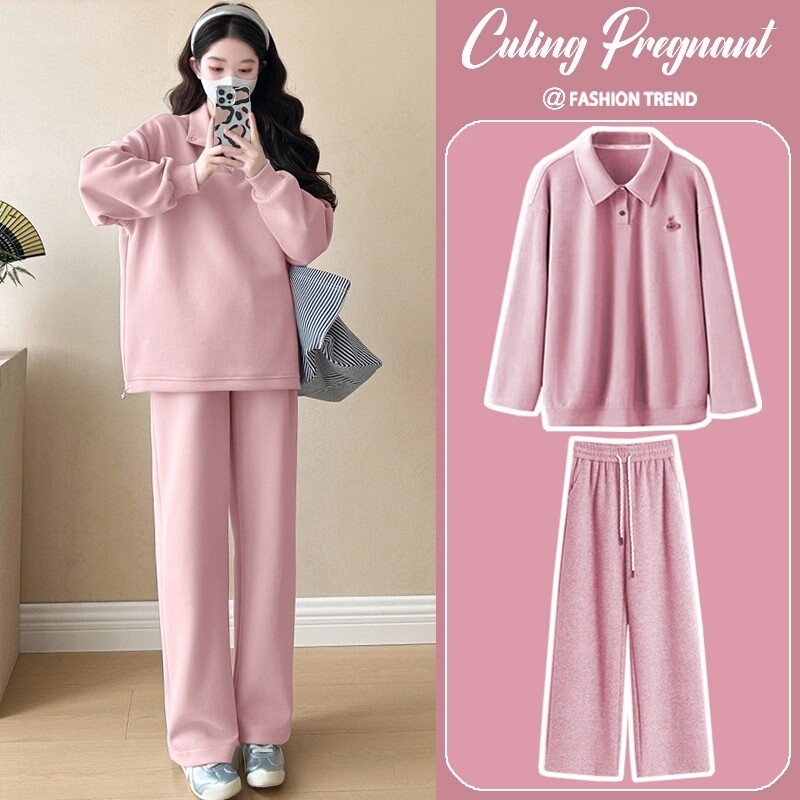 British Dhwa Maternity Suit, Fashionable and Stylish, 2026 New Spring and Autumn Sweatshirt Two-Piece Set, Covers the Belly and Looks Slimming