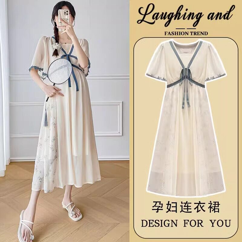 Uk Dhwa Maternity Dress 2026 Summer New Style Pregnancy New Chinese Style Improved Hanfu Loose Long Dress