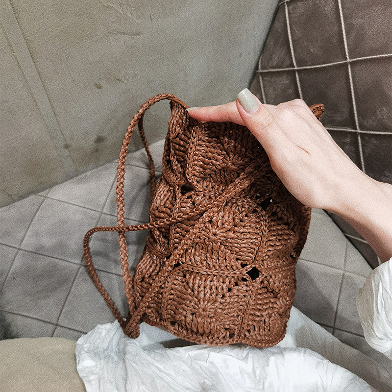 Chilichili Raffia Cotton Grass hand-crocheted weaving Messenger shoulder bucket bag diy female bag custom-made