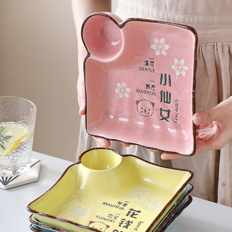 New creative hand-painted dumpling plate with vinegar plate ceramic special compartment tableware household light luxury dumpling French fries tray