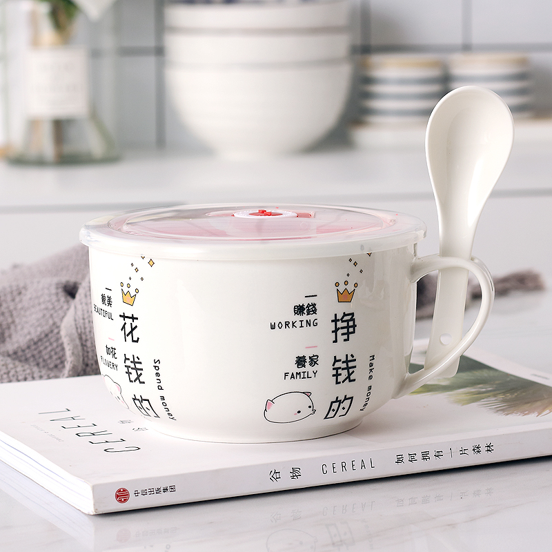 Microwave heating ceramic bowl with lunch box with lid bowl Lunch Box Porcelain with handle Sealed Soup Bowl refreshing