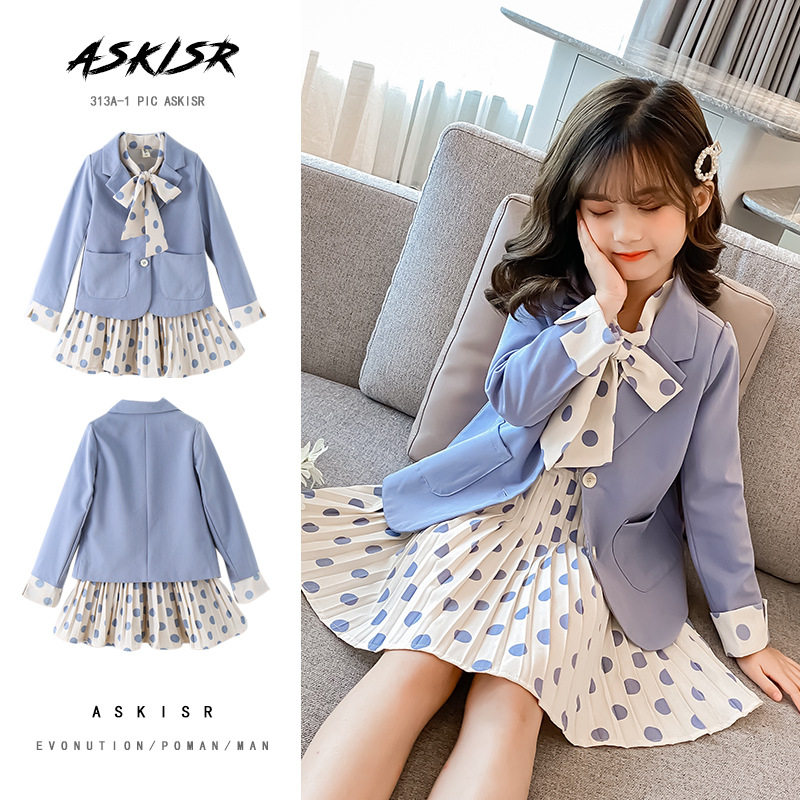 Britain's next kiss girl kit 2020 fall new foreign sends children's round point west suit Korean version of the dress