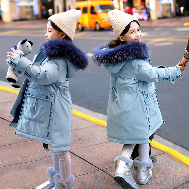 Uk Next kiss girls down jacket mid-length 2020 new Korean version of the foreign white duck down thick coat