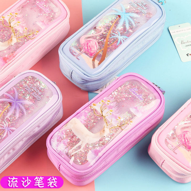 South Korea Wind Ins Pink Girl Hearts Girl Cornetto Function Code Lock Into Oil Pen Bag Woman Large Capacity Creative Minimalist Student Multilayer Writing Case Girl Lead Pencil Case Streaming Sand Pen Bag Creativity
