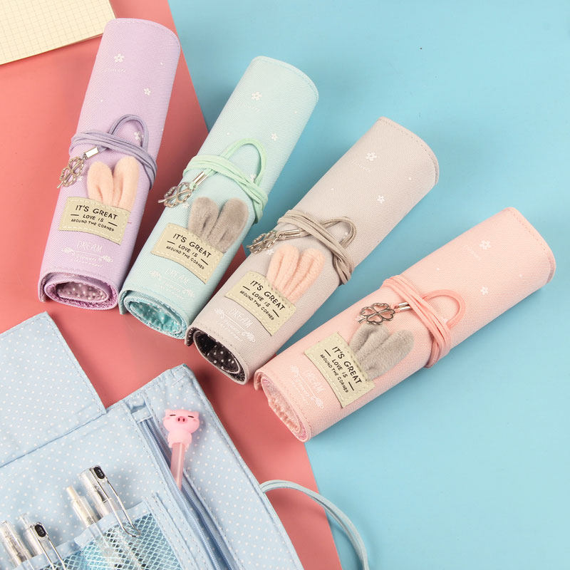 New Korean creative student pen curtain roller shutter style pen bag high school primary and middle school students ins pink girl heart women's pencil bag pencil case brief individuality little fresh and cute pencil bag