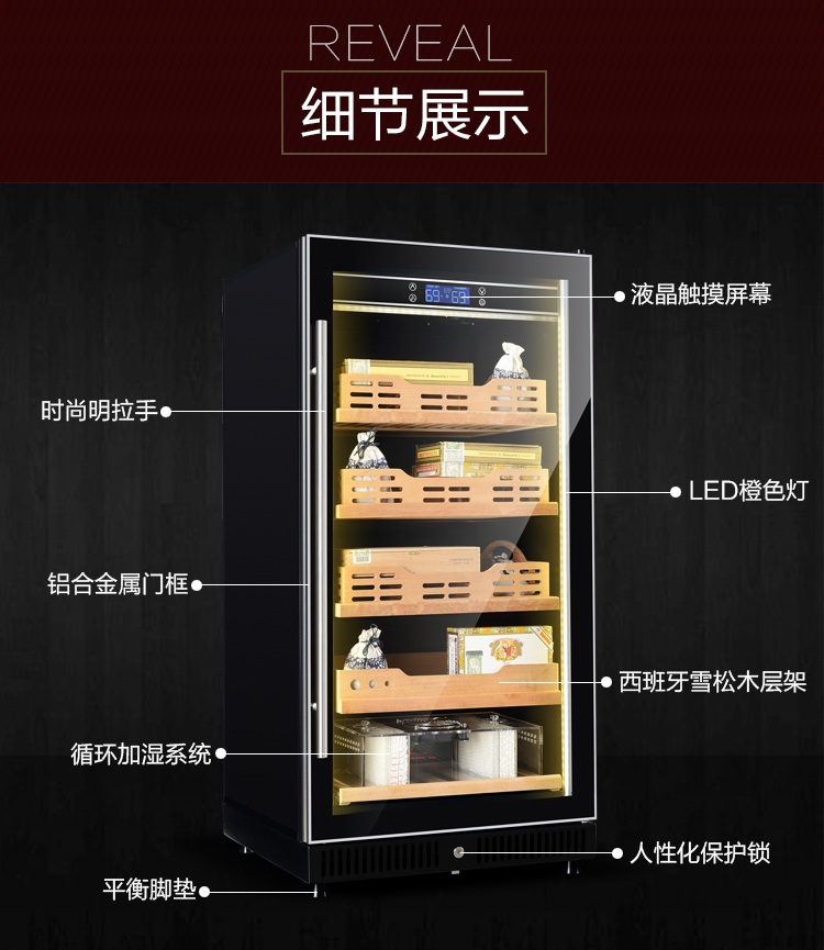 tủ rượu phòng khách đẹp Bồ Đào Nha Yue 80X3 nhiệt độ và độ ẩm không đổi tủ xì gà gỗ cedar gỗ hộ gia đình rượu làm mát nhiệt tủ rượu tủ trà tủ ẩm - Tủ rượu vang tủ rượu vang hafele