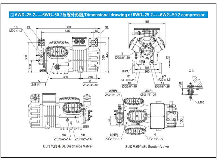全新大六缸50匹半封闭压缩机 冷库专用 保鲜冷藏库制冷机6WG-50.2(pic8)