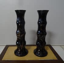 Ceramic old vase Cultural Revolution black gold glaze gold bamboo festival flower insertion full-product physical photo folk props ornaments single price