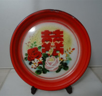 Old enamel plate 80 s wedding happy word flower tea plate fruit plate folk nostalgic movie props real photo