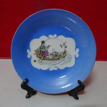 Cultural Revolution Tangshan Porcelain Old Dish Plate Blue glazed Mat Life Antique People Open Window Tea Cup Tray Movie Prop