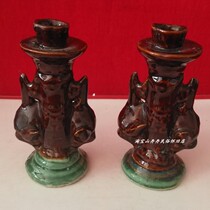 Antique Old Wax Taiwan Folk Sauce Glaze Magpie Sacsque candlestick Nostalgic collection of retro decoration physical photo