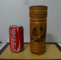 Old tea cans Cultural Revolution hand-painted landscape calligraphy bamboo tea cans physical photos nostalgic collection props