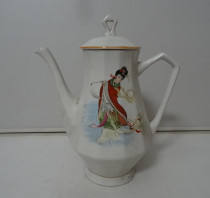 Old teapot Cultural Revolution Luoshen double-sided applique white porcelain multi-edge pot fairy figure beauty costume teapot real photo