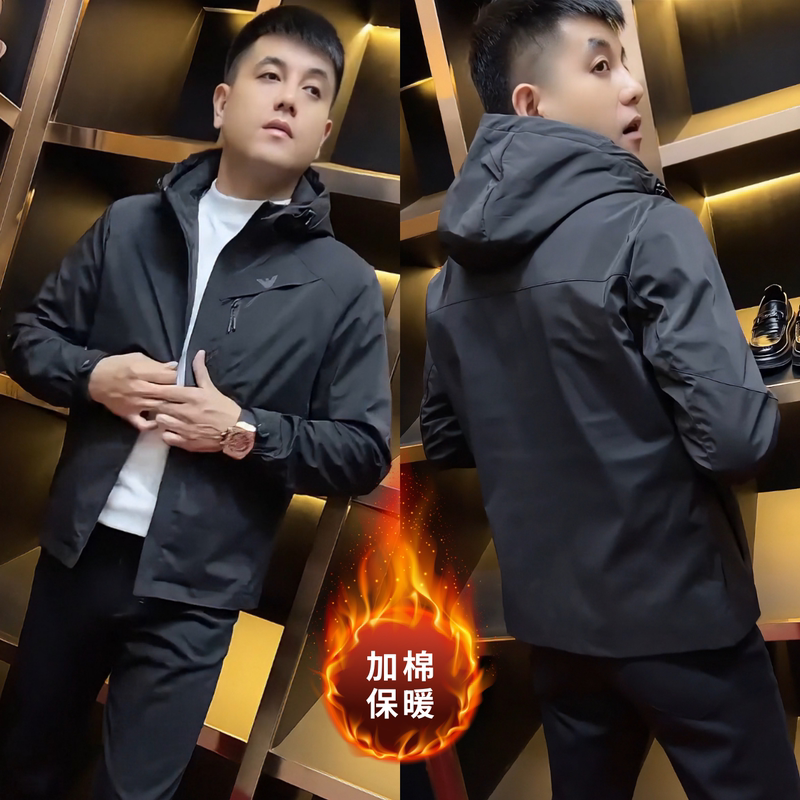 Men's Hooded Jacket 2025 Autumn New Fashion Versatile Cotton-Padded Stylish Business Trendy Brand Windbreaker Coat Trendy