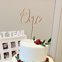 ins Net red ONE year old 1 year old wooden ONE cake card Mori baking cake decoration supplies