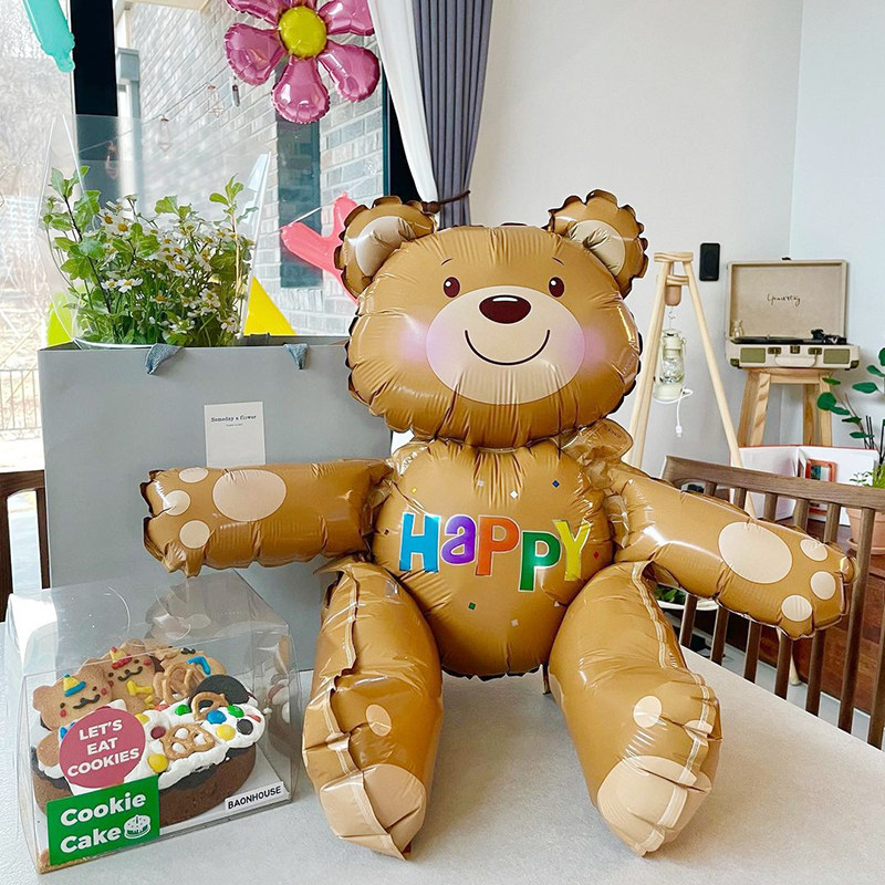 South Korea ins first birthday party decoration children's birthday photo stereo cute 3D bear balloon
