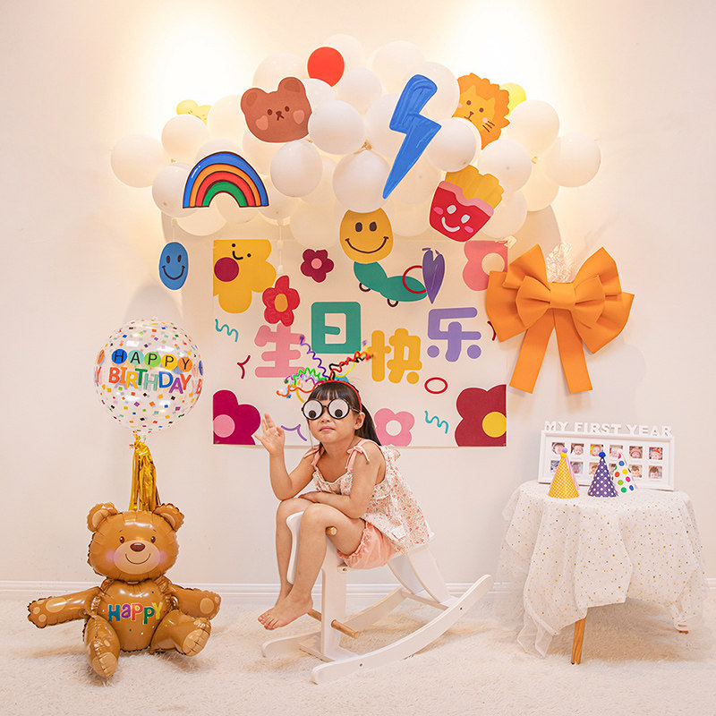 ins little fresh baby a week birthday party Balloon Package Cartoon Background Wall Decoration Scene Arrangement