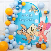 Cat and Mouse baby 1 year old Full Moon 100 days Jerry mouse cute custom balloon table floating birthday background decoration