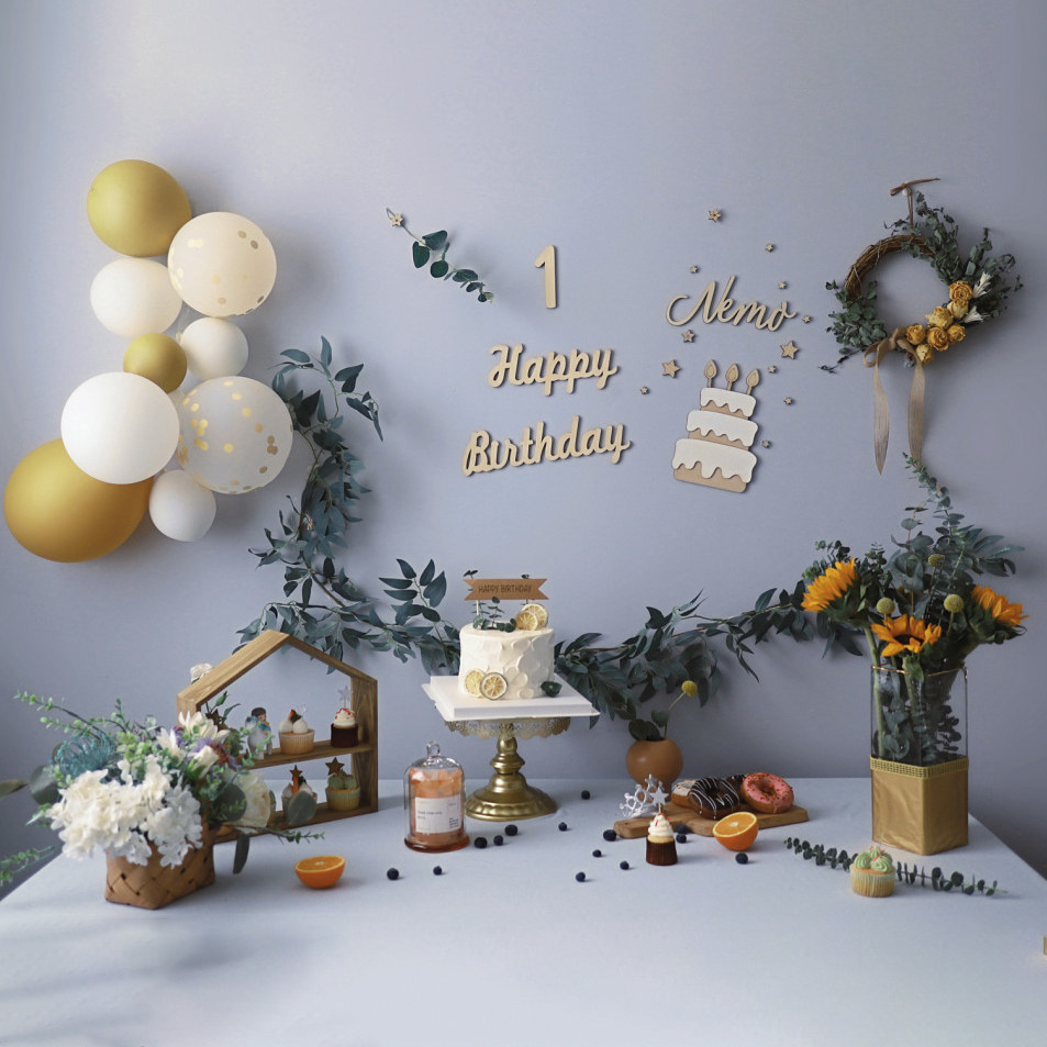 Custom ins wooden 1st birthday layout hundred-day brand wall sticker name party background wall decoration supplies