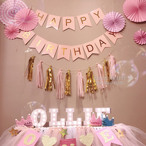 Birthday party arrangement decoration fish tail pink letter flag package baby birthday decoration decoration adult