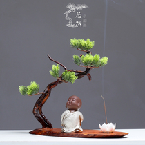 New Chinese style welcome Songgen carving ornaments Zen art Creative furniture Living room counter soft decoration Office