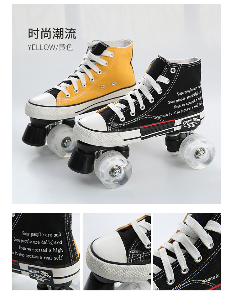 Exploits Coloured Canvas Wheel Slide Shoes Breathable ice skates Four wheels Gleaming Roller Skates Double Row Ice Skating Shoes Adult Children
