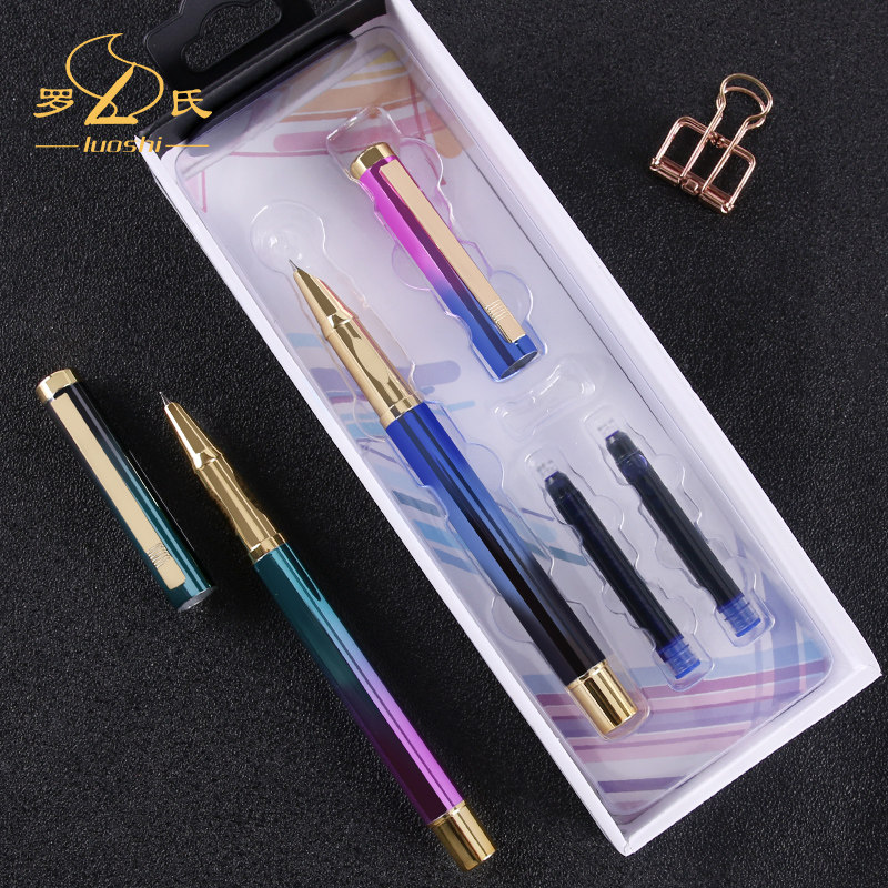 Luo's color pen metal pen holder student gift daily writing office gift 0.38 dark tip change ink bag