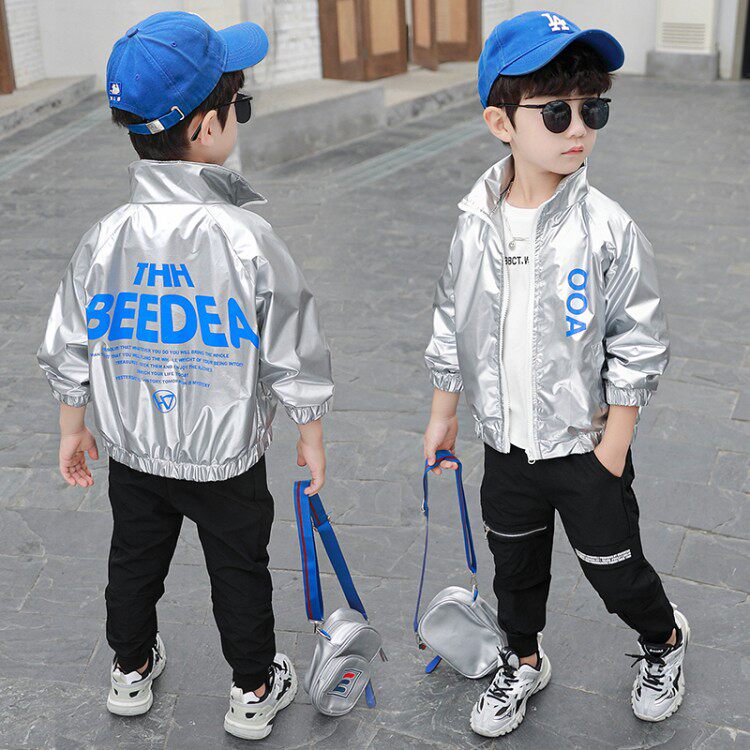 Boy bright leather jacket 2020 new foreign school children windproof clips for Korean version Baby waterproof clothes for spring and autumn clothes