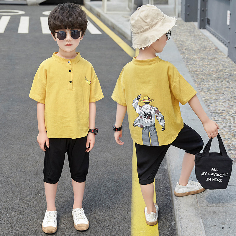 Children's clothing boys summer 2020 new net red in the big children summer thin cotton linen set children's short sleeve two-piece set
