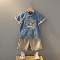 Baby Tang suit summer new suit boy Hanfu Chinese style children ancient costume cotton linen two-piece boy summer dress